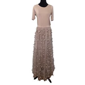 EleStory Sheer Tulle Butterfly Maxi Dress Taupe Maternity Dress Womens M NWT